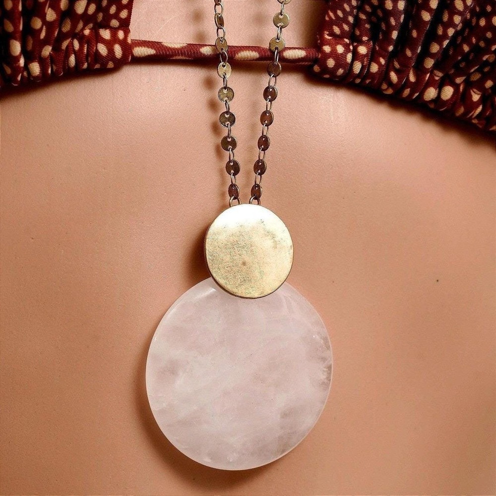 Vintage Boho Gold Necklace Quartz Stone‎ Necklace